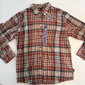 Eddie Bauer Flannel Shirt Men XXL Orange Red Gray Plaid Cotton Pocket NWT